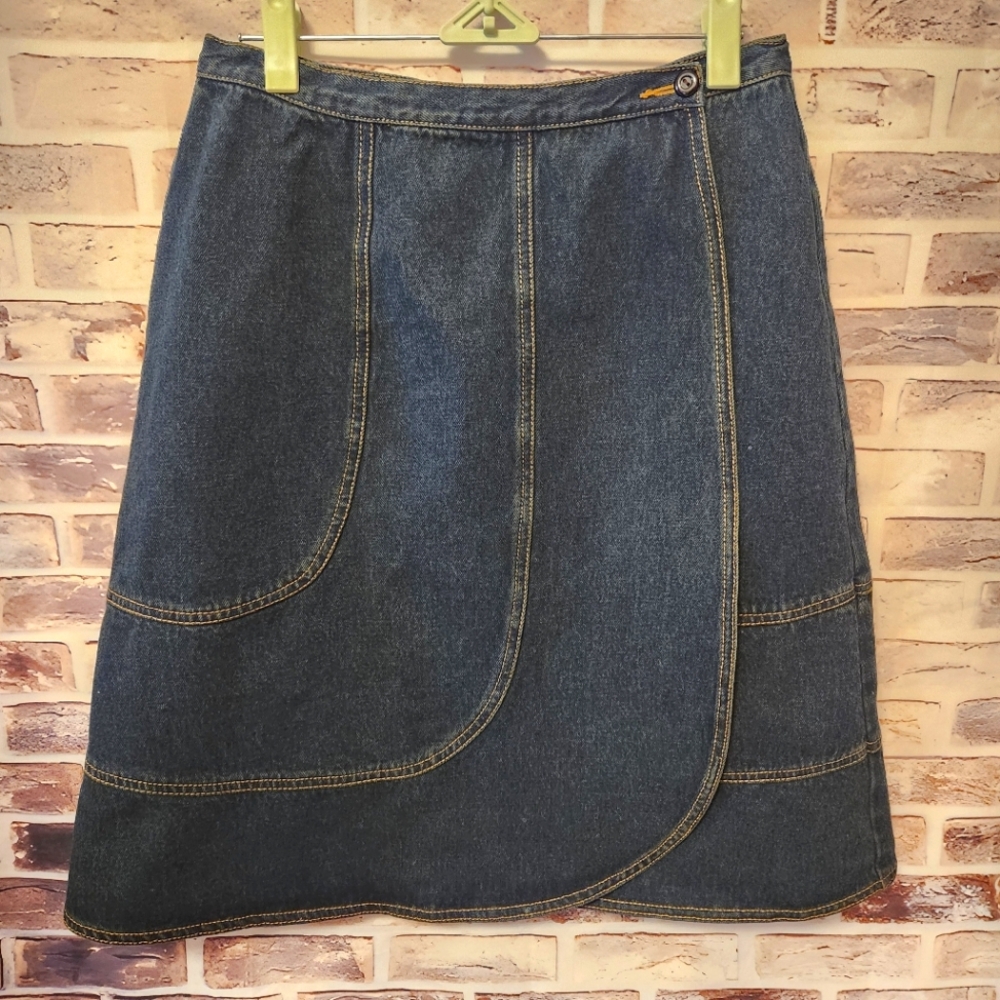 Harve Benard Dark Wash Denim Wrap Knee Length Skirt Size 10 (E15)